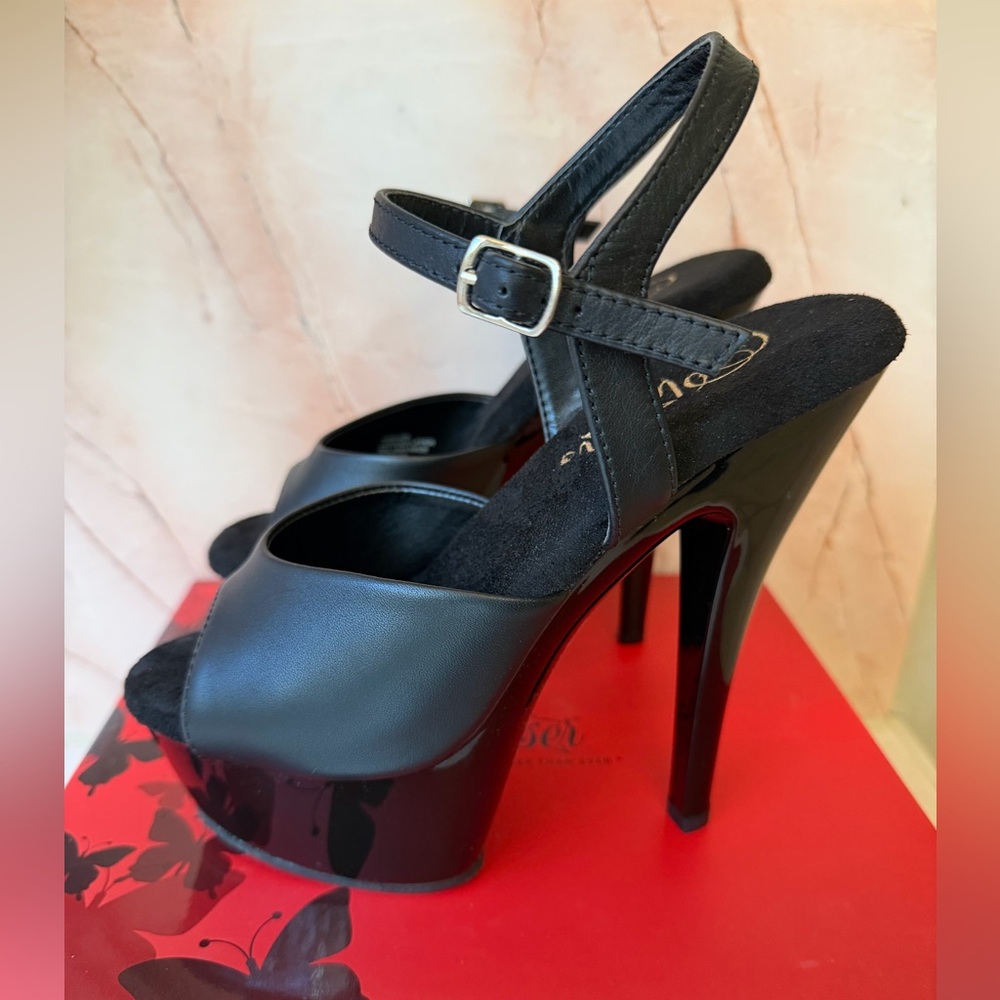 Pleaser Black Leather Platform Heels
